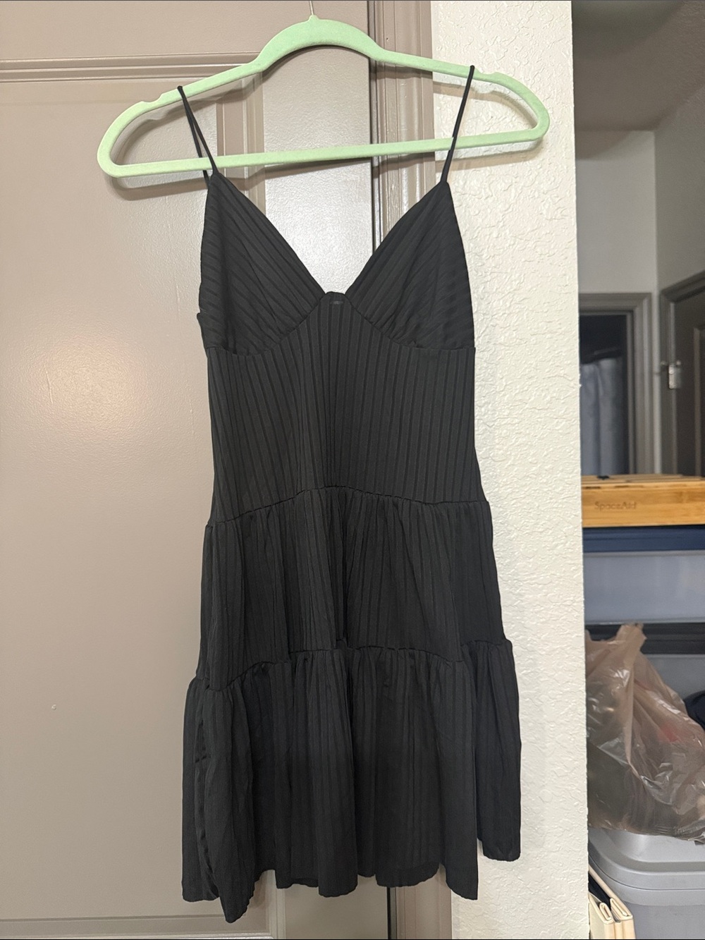 SHEIN Black Spaghetti Strap Tiered Mini Dress